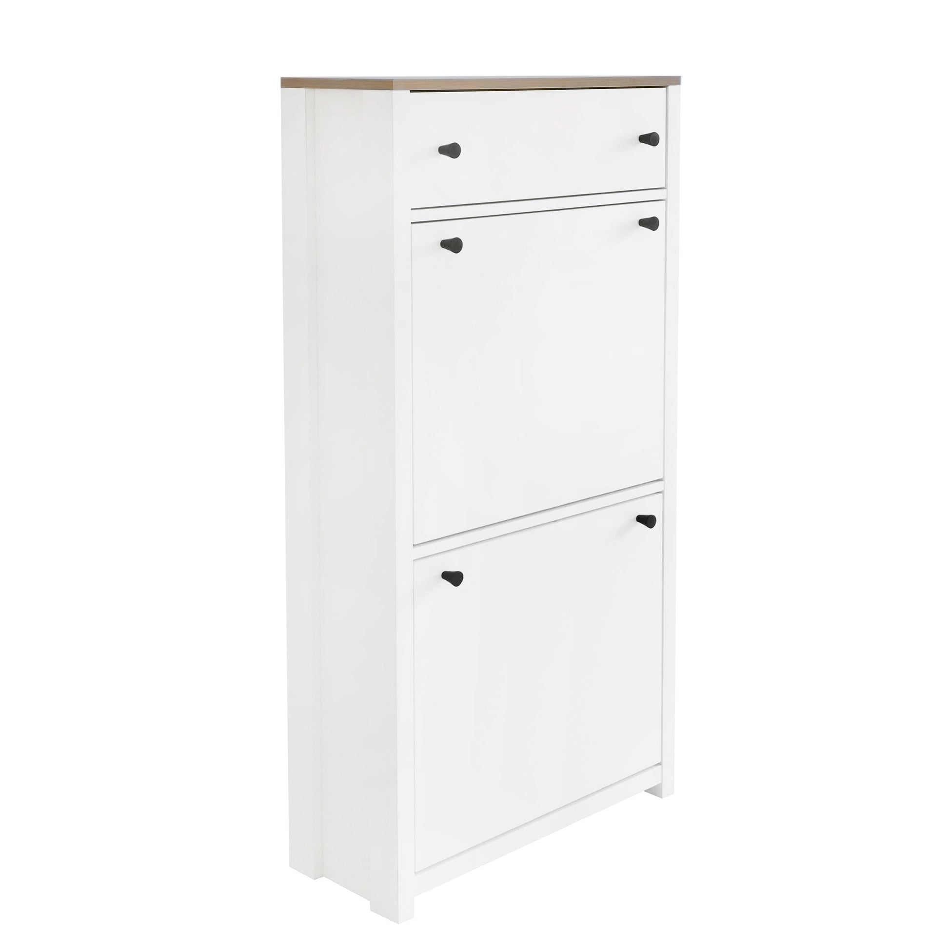 ONTREND with 2 flip drawers, top shoe cabinet with drawers, independent shoe rack with adjustable panel, white - Korvel