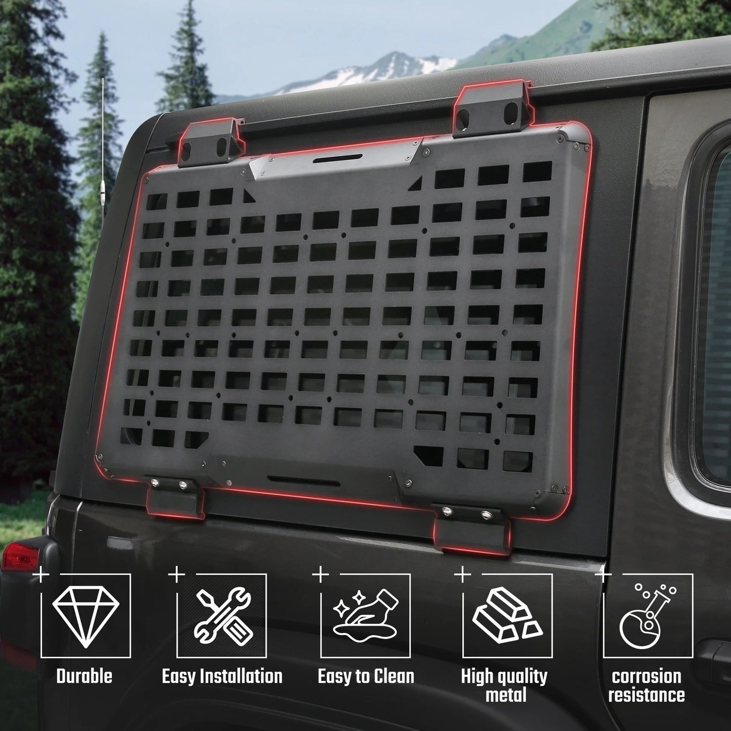 Rear Window Molle Panel System for 2018-2024 Jeep Wrangler JL 4Doors - Modular Storage and Protective Decoration - Korvel