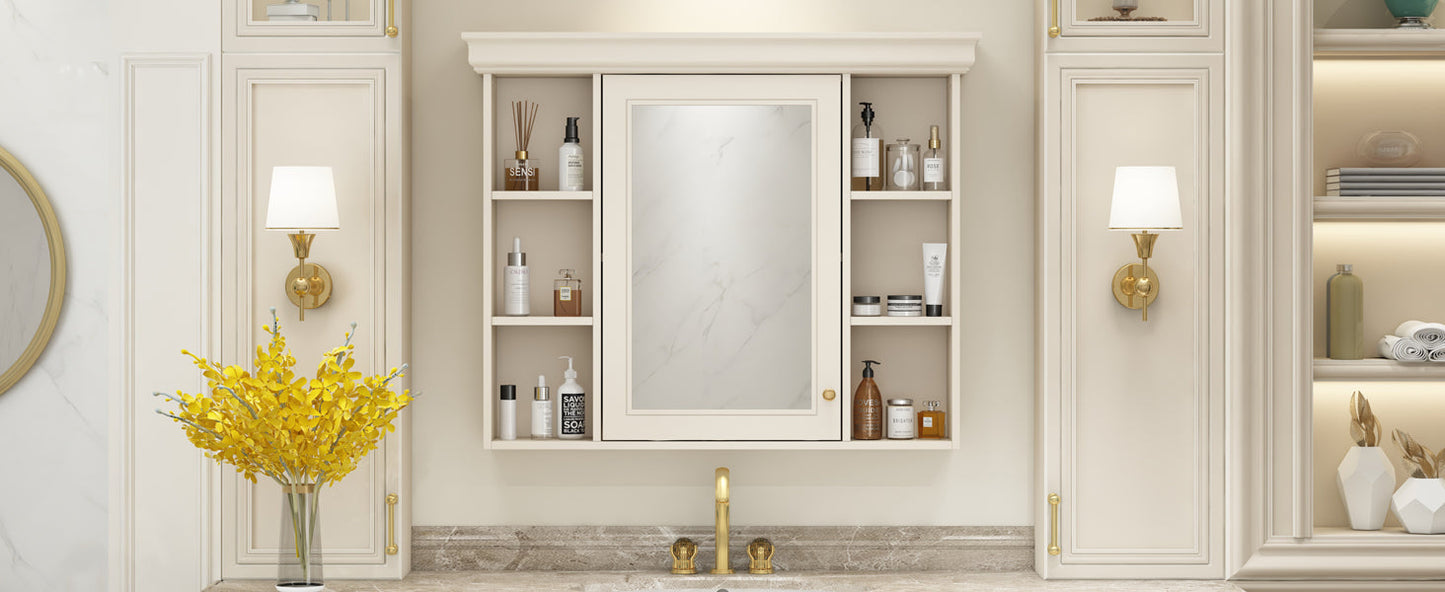 35'' x 28'' Blue Wall Mounted Bathroom Storage Cabinet with Mirror Door, Modern Bathroom Wall Cabinet with Mirror - Korvel