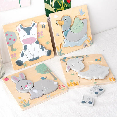 Wooden Cartoon Animal Stereoscopic Plane Puzzle