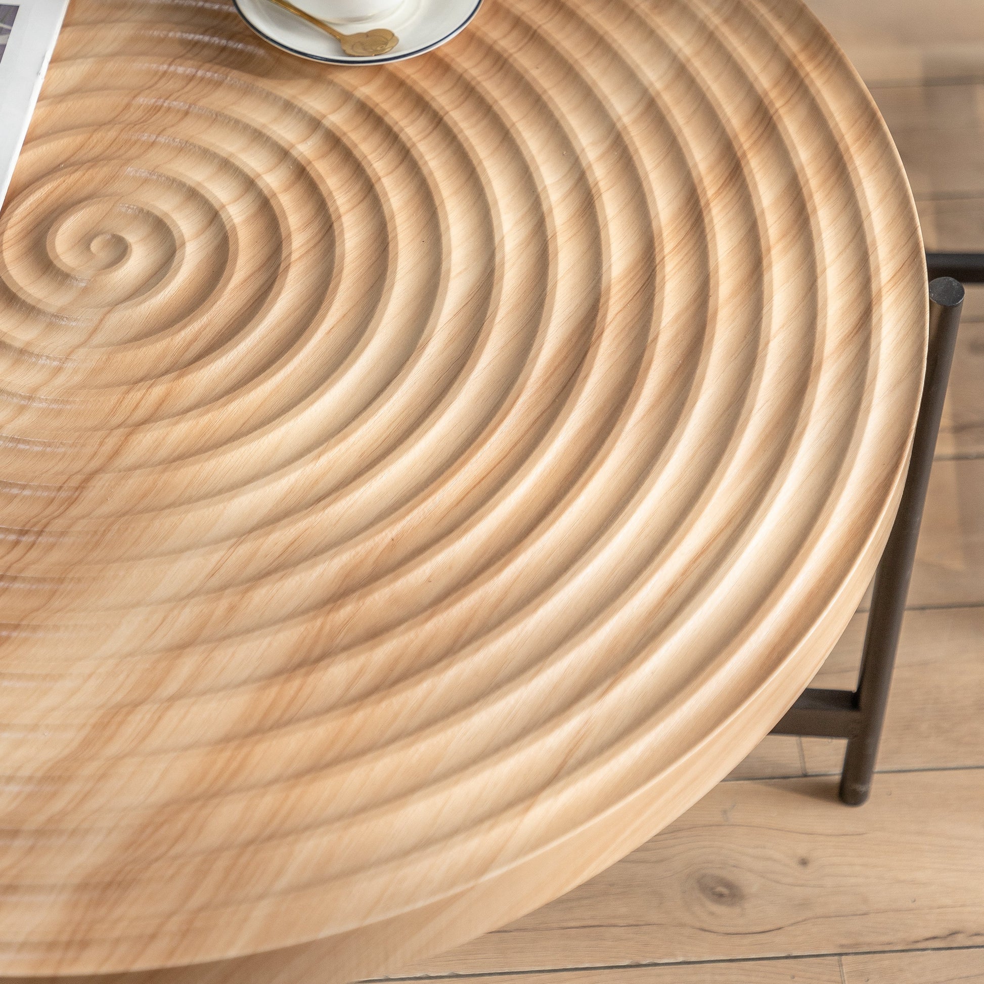 33"Modern Thread Design Round Coffee Table MDF Table Top with Cross Legs Metal Base - Korvel