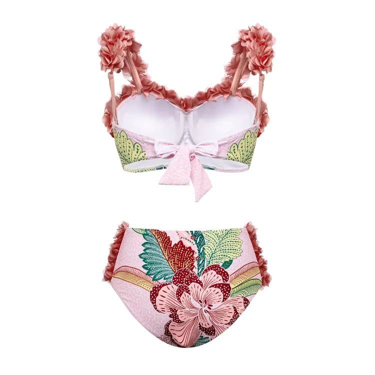 European and American conservative vacation beach hot spring swimsuit French retro one-piece bikini - Korvel