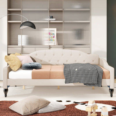 Full Size Upholstered Tufted Daybed in Beige
