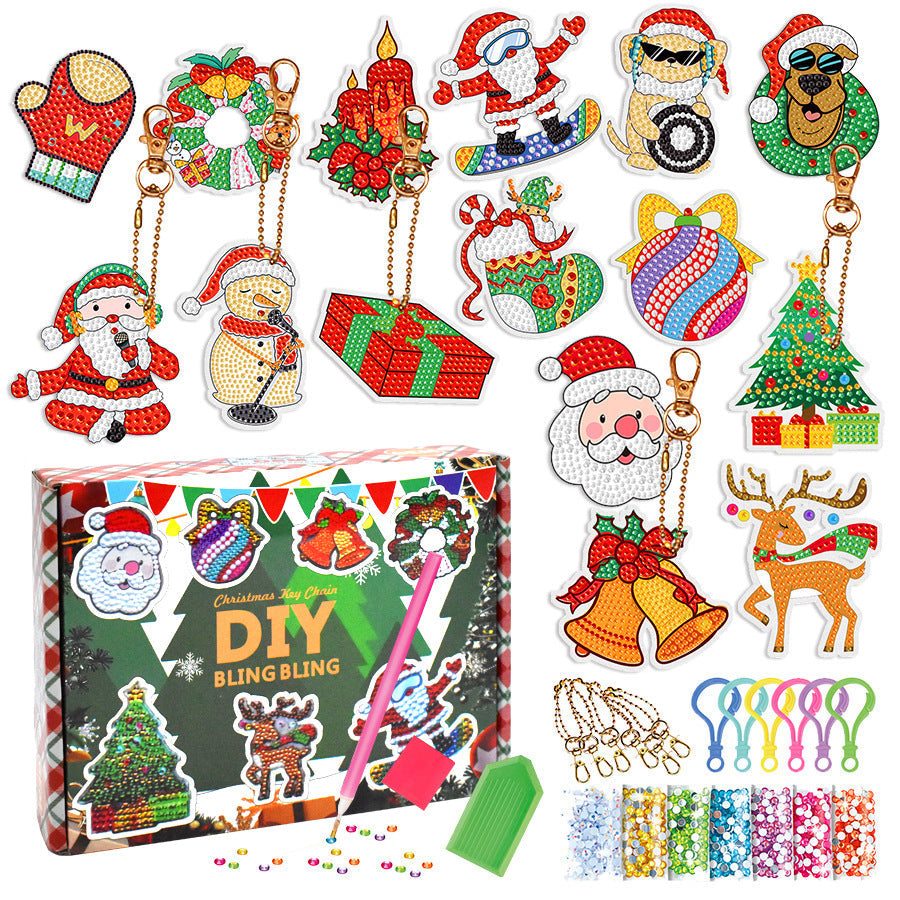 Christmas Diamond Painting Keychain 5D DIY Hanging Diamond Art Kits Diamond Ornaments for Kids Christmas Crafts Family Decor - Korvel