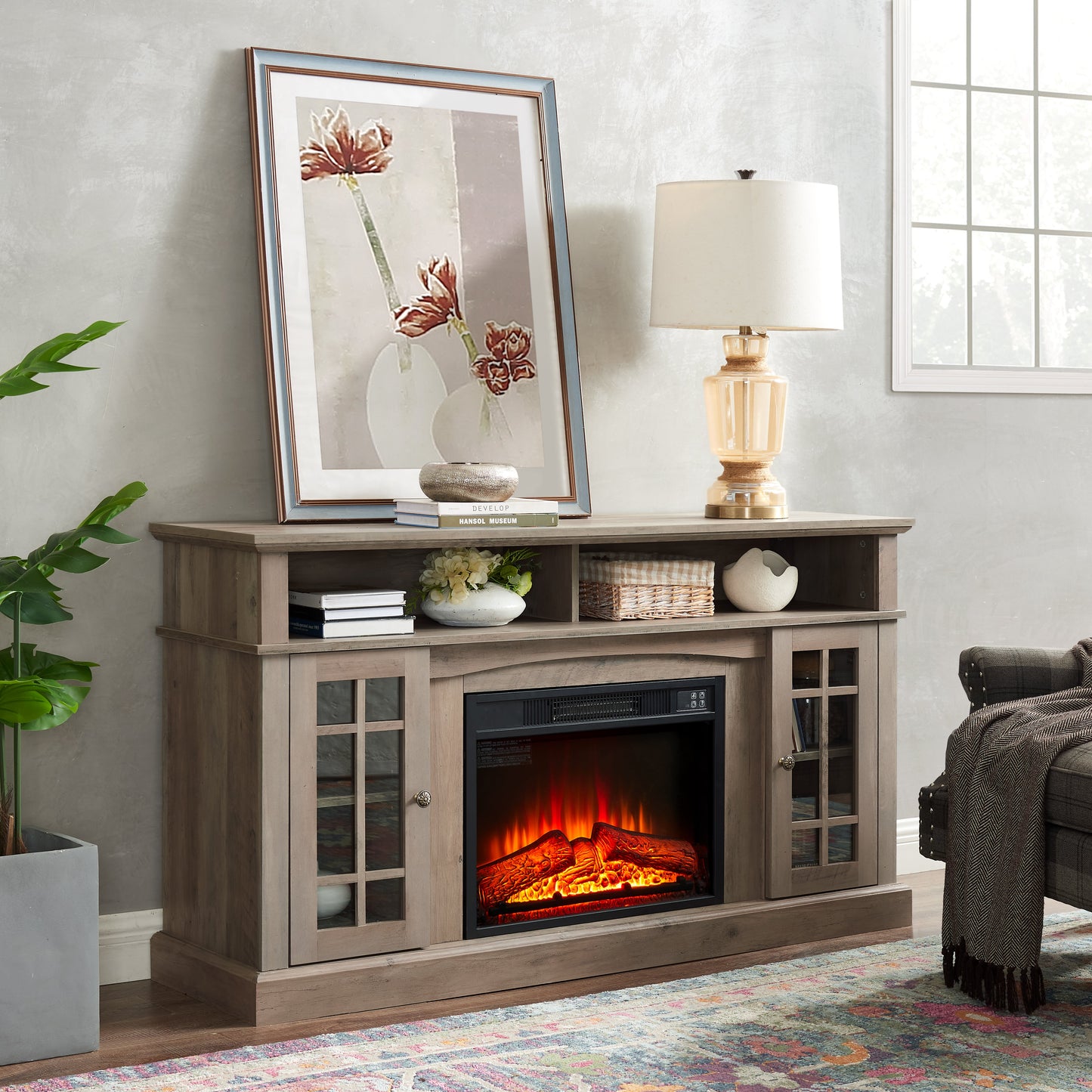 Classic TV Media Stand Modern Entertainment Console with 23" Fireplace Inset for TV Up - Korvel