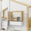 Twin over Twin House Bunk Bed with Roof , Window, Window Box, Door , with Safety Guardrails and Ladder, Natural/White - Korvel