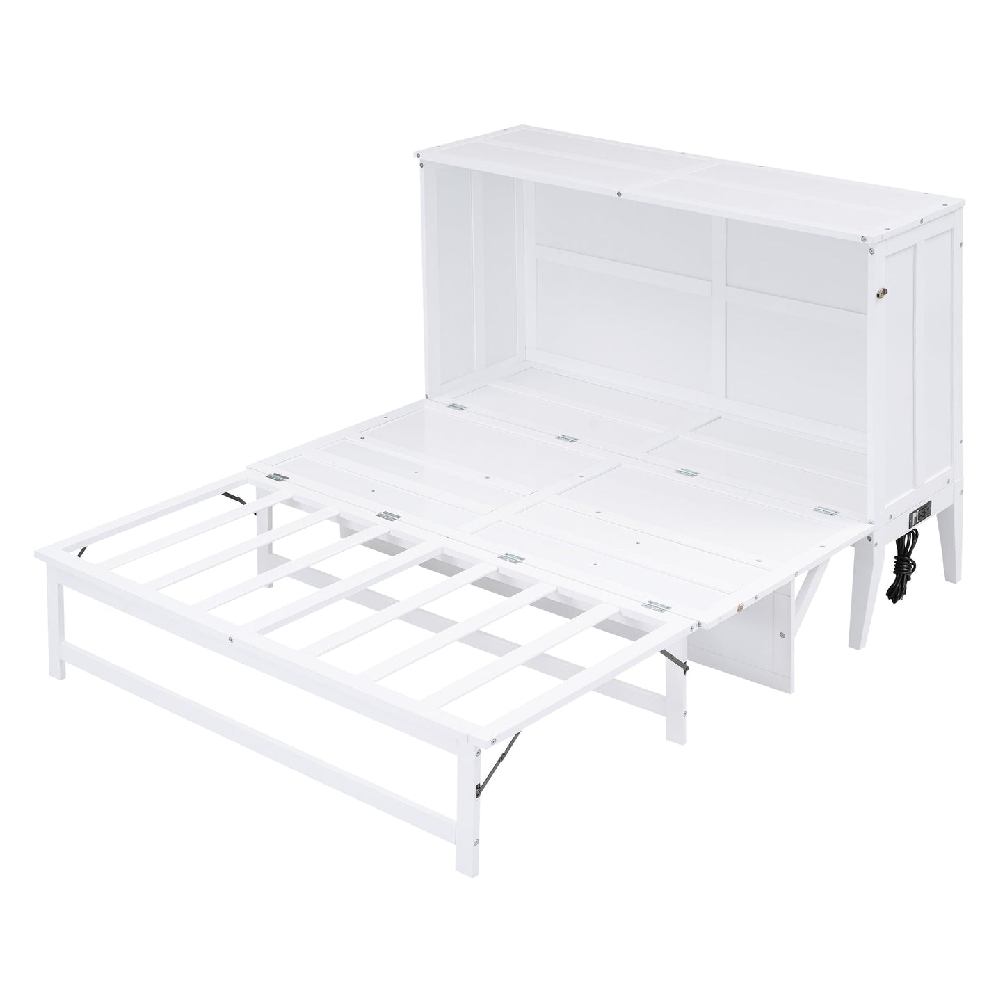 Queen Size Murphy Bed with Built-In Charging Station and a Shelf  White - Korvel