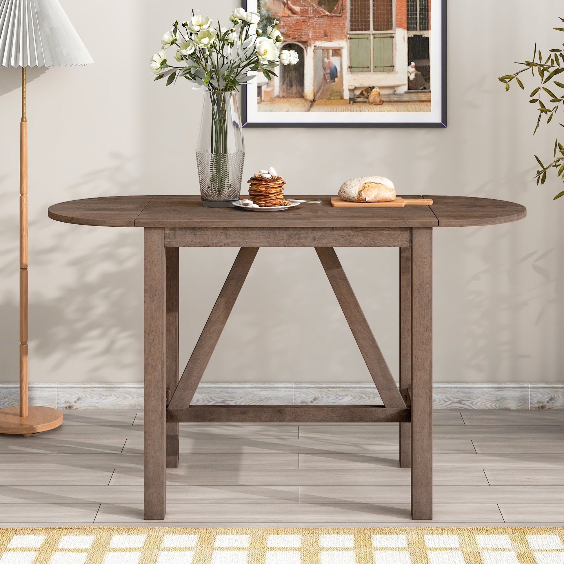 TOPMAX 3-Piece Wood Counter Height Drop Leaf Dining Table Set with 2 Upholstered Dining Chairs for Small Place, Brown - Korvel