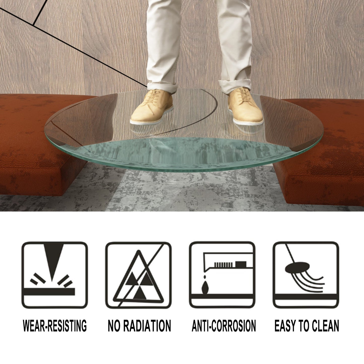 36" Inch Round Tempered Glass Table Top Clear Glass 1/4" Inch Thick Flat Polished Edge - Korvel