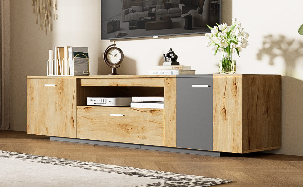 70 inch modern TV stand with 3 cabinets and drawers, entertainment center can accommodate TVs under 80 inches - Korvel