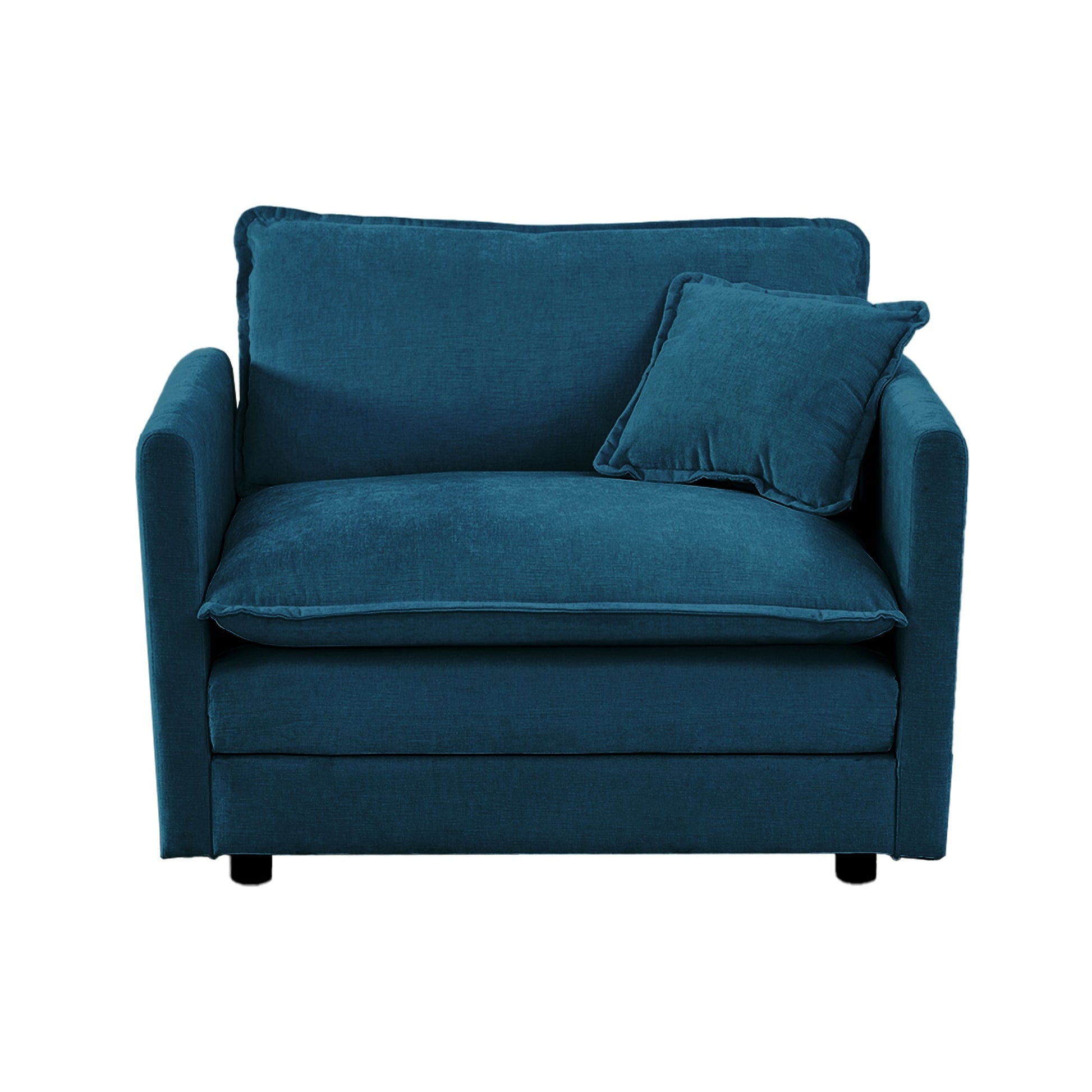 Comfy Deep Single Seat Sofa Upholstered Reading Armchair Living Room Chair Blue Chenille Fabric , 1 Toss Pillow - Korvel
