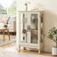 Dual door Curio cabinet with tempered glass door mirror back panel and adjustable shelf display cabinet with light bulbs, white - Korvel