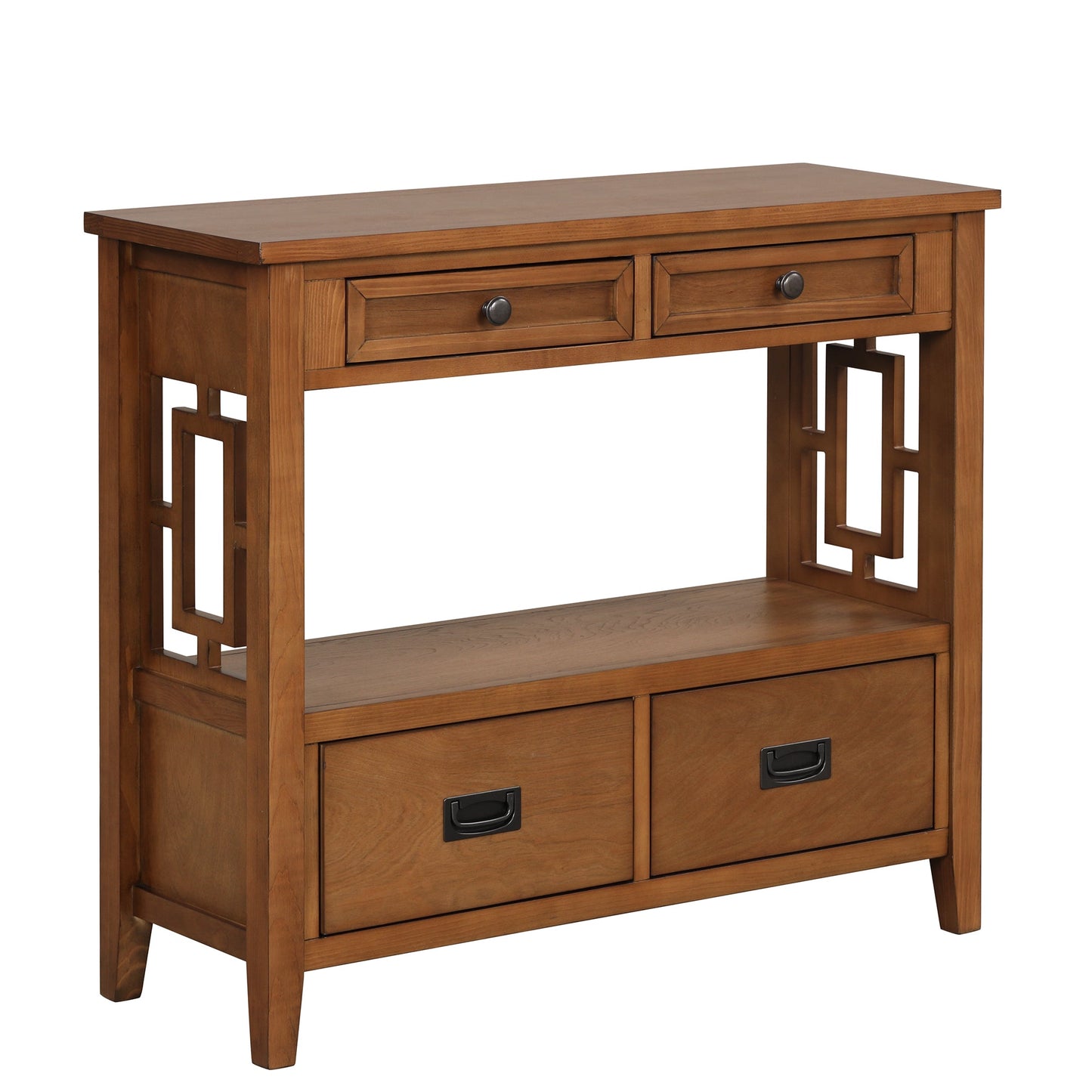 36'' Farmhouse Pine Wood Console Table Entry Sofa Table with 4 Drawers & 1 Storage Shelf (Brown) - Korvel