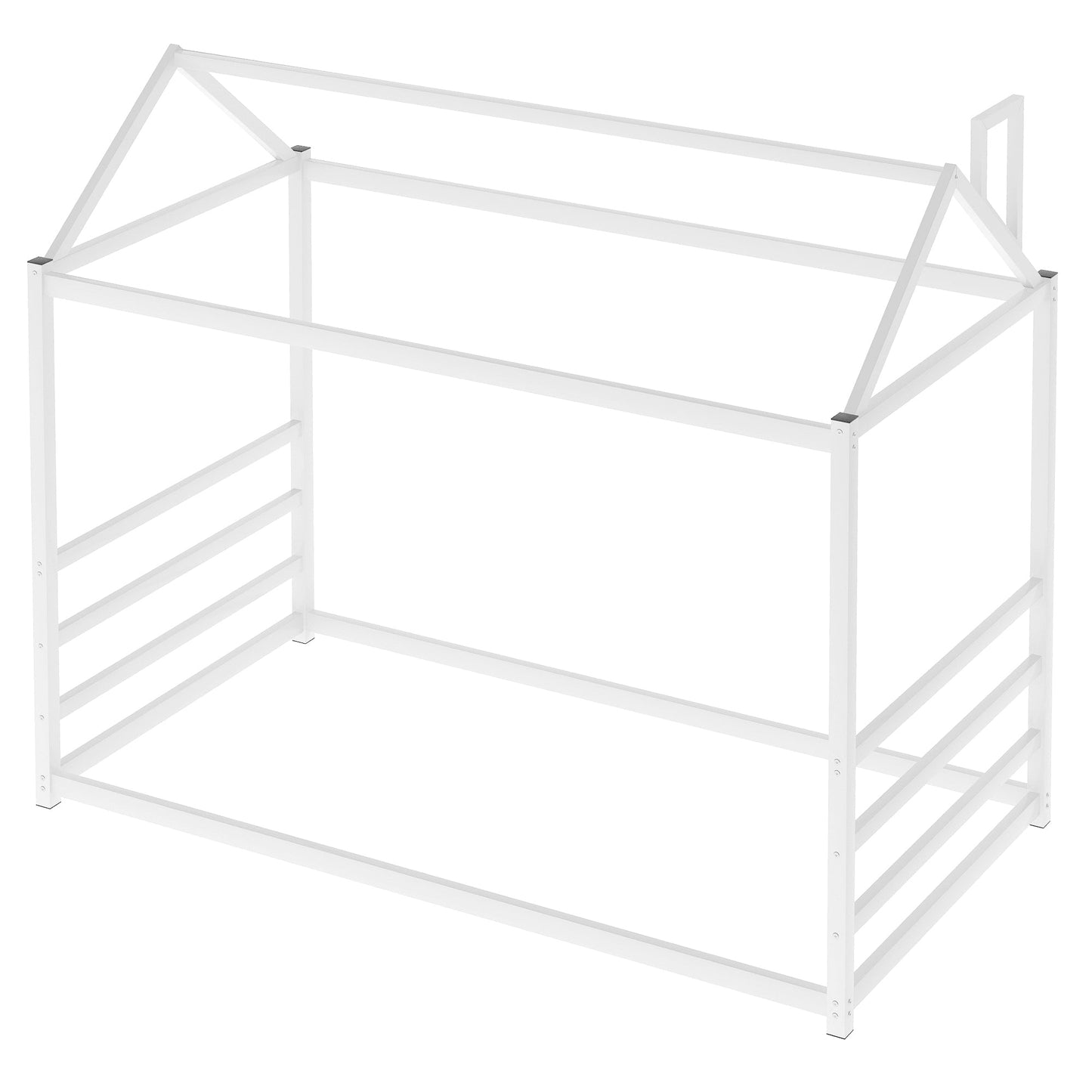 House Platform Bed with Roof and Chimney Design,White - Korvel