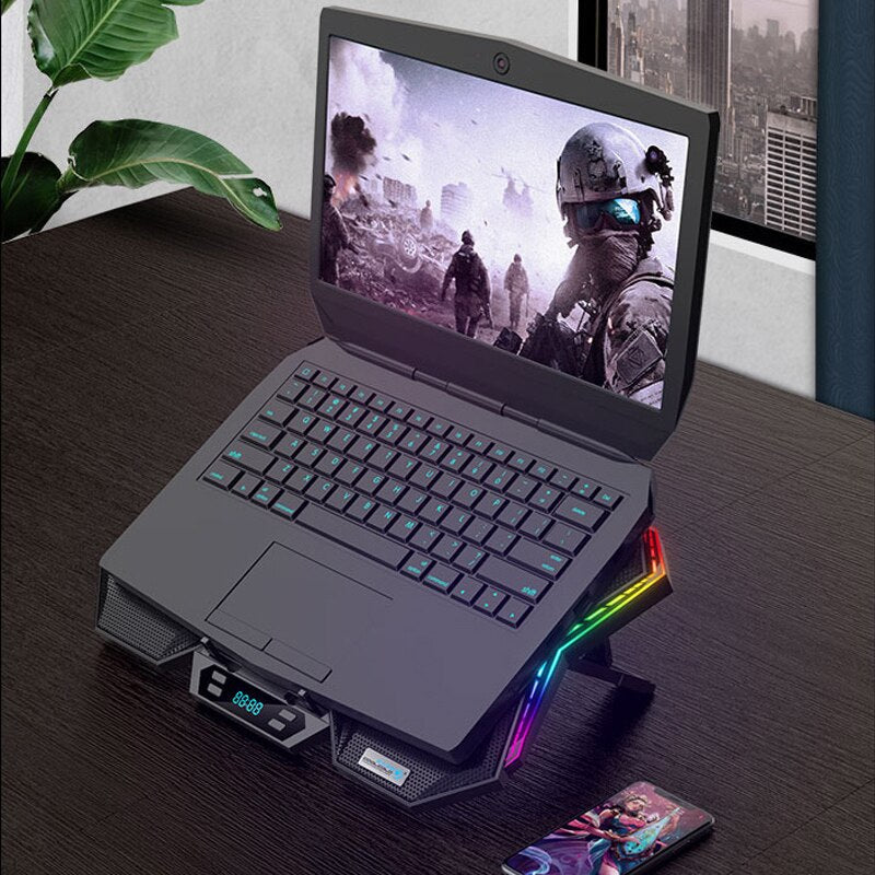 Gaming Laptop Cooler Six Fan Two USB Port Led RGB Lighting Notebook Stand for Laptop 12-17 inch Laptop Cooling Pad - Korvel