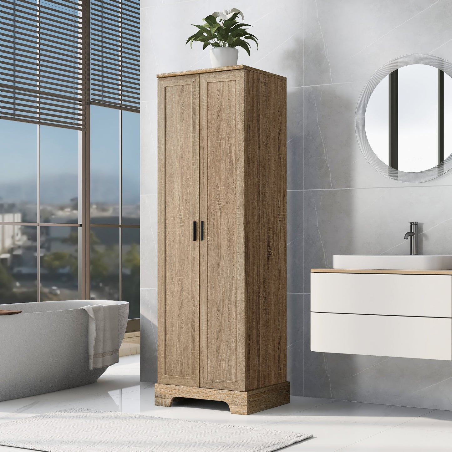 Elegante armario de almacenamiento marrón con estante ajustable