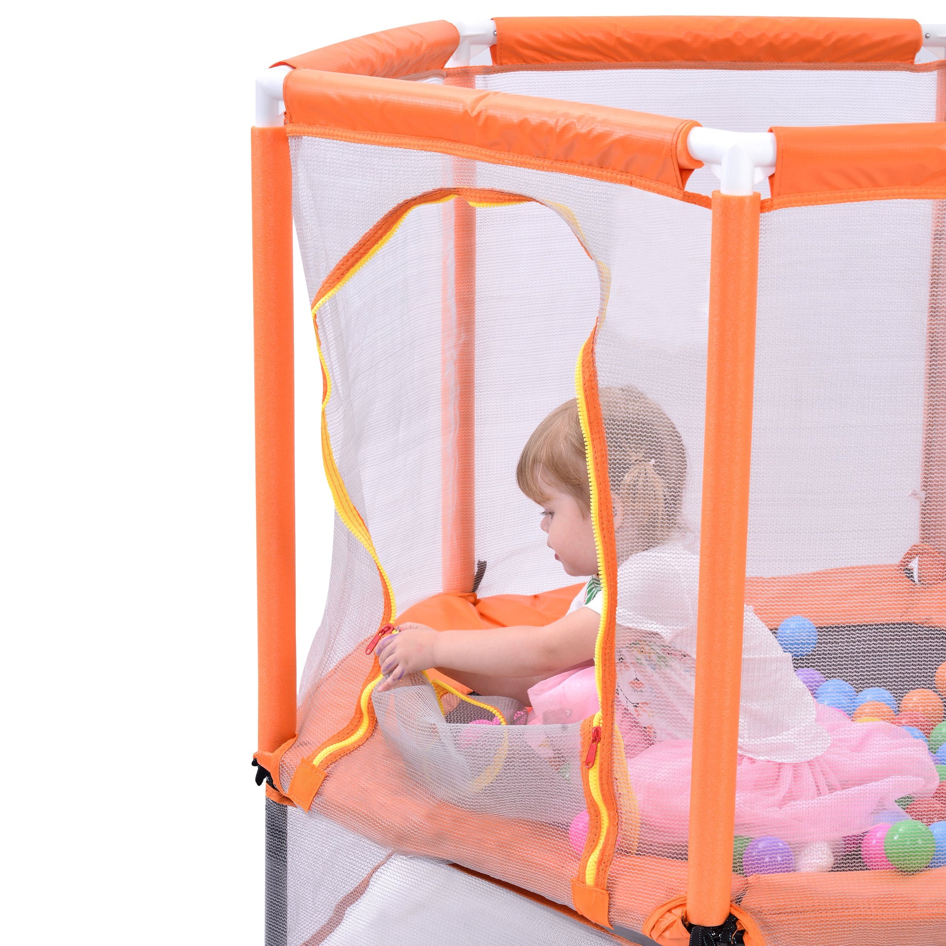 55'' Toddlers Trampoline with Safety Enclosure Net and Balls, Indoor Outdoor Mini Trampoline for Kids - Korvel