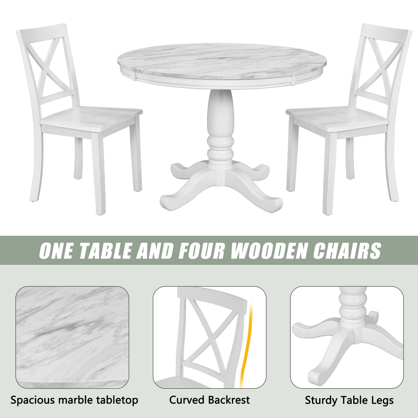 Orisfur 5 Pieces Dining Table and Chairs Set for 4 Persons Kitchen Room Solid Wood Table with 4 Chairs MDF + White + Solid Wood - Korvel