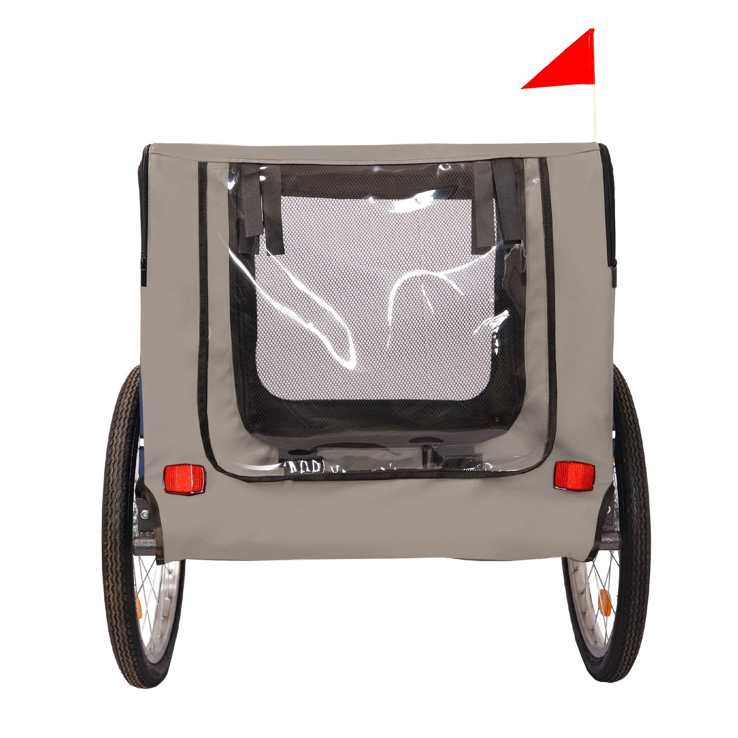 Tangkula Dog Bike Trailer Breathable Mesh Dog Cart with 3 Entrances Safety Flag 8 Reflectors - Korvel