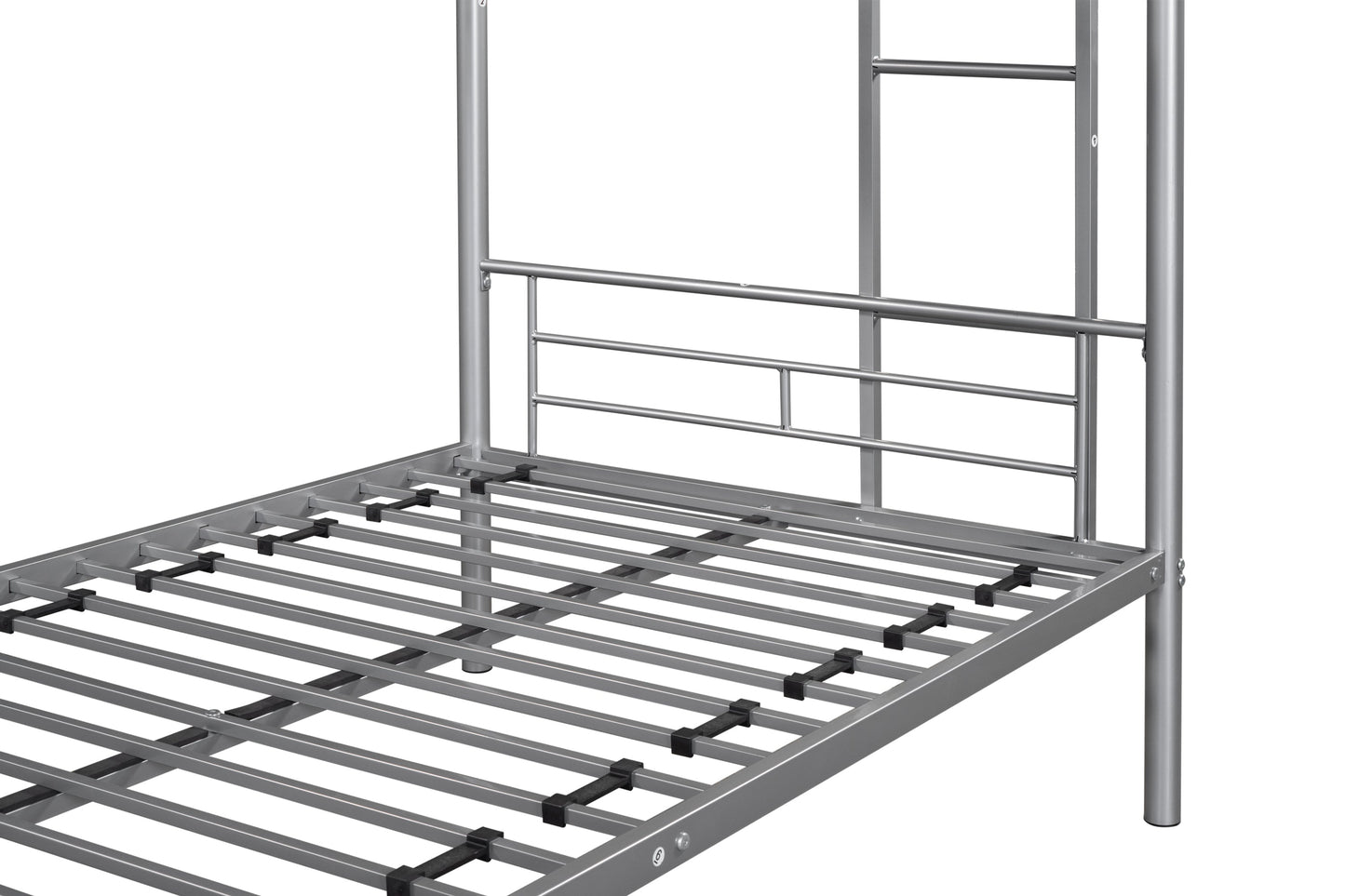 Metal bunk bed/sturdy/noise reduction/2 side ladders/safety guardrails/CPC certification/no spring box required (Silver) - Korvel