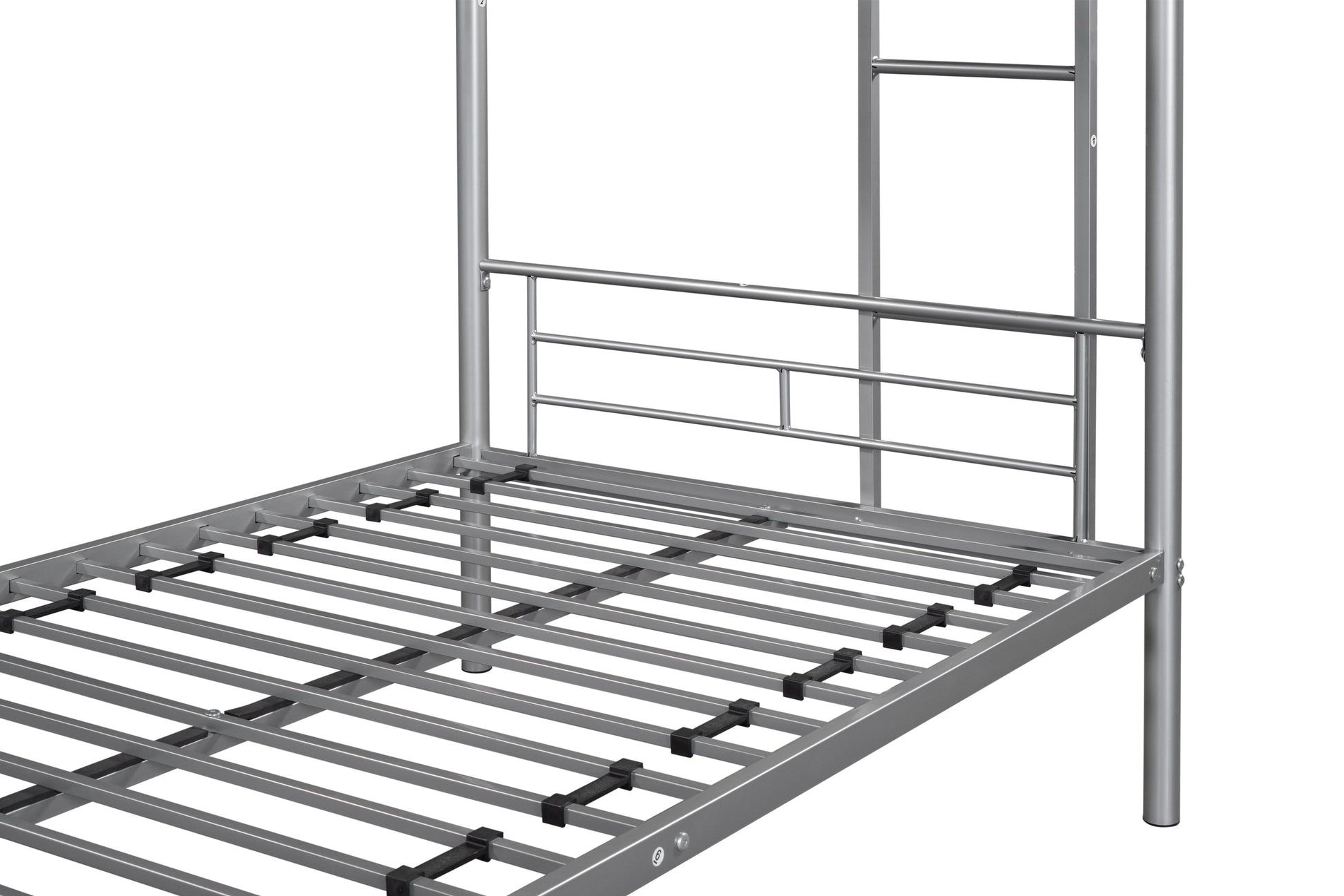 Metal bunk bed/sturdy/noise reduction/2 side ladders/safety guardrails/CPC certification/no spring box required (Silver) - Korvel