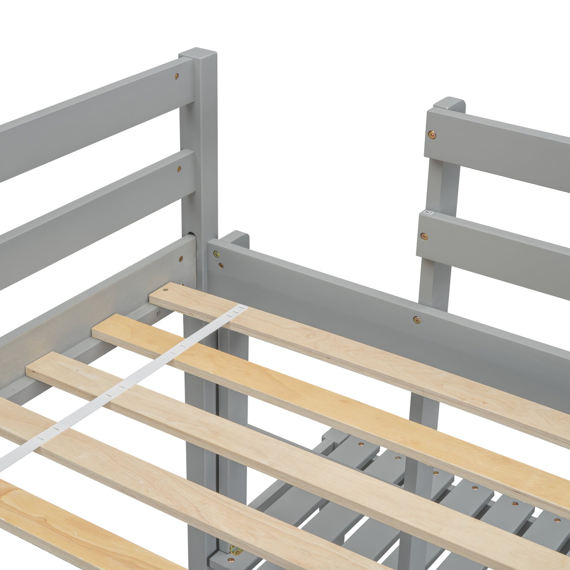 Twin High Loft Bed with Ladder landing Platform, Ladders, Guardrails,Grey - Korvel