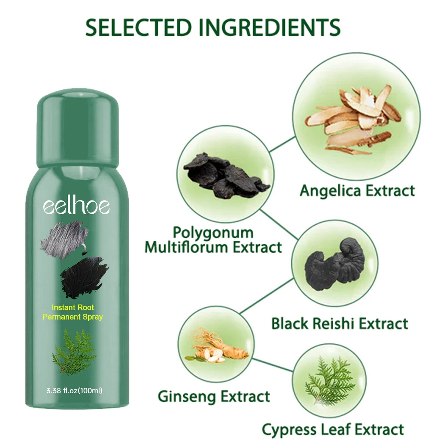Black Hair Spray Dense Nourishing Roots Shine Smooth Natural Black Hair Cover White Hair Conditioner Spray - Korvel