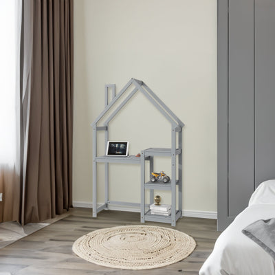 House-shaped Wooden writing Desk,Kids study Table,Bookshelf & Toy Storage,Grey - Korvel