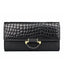 Billetera de Cuero Genuino para Mujeres: Diseño de Piel de Serpiente de Lujo en Negro