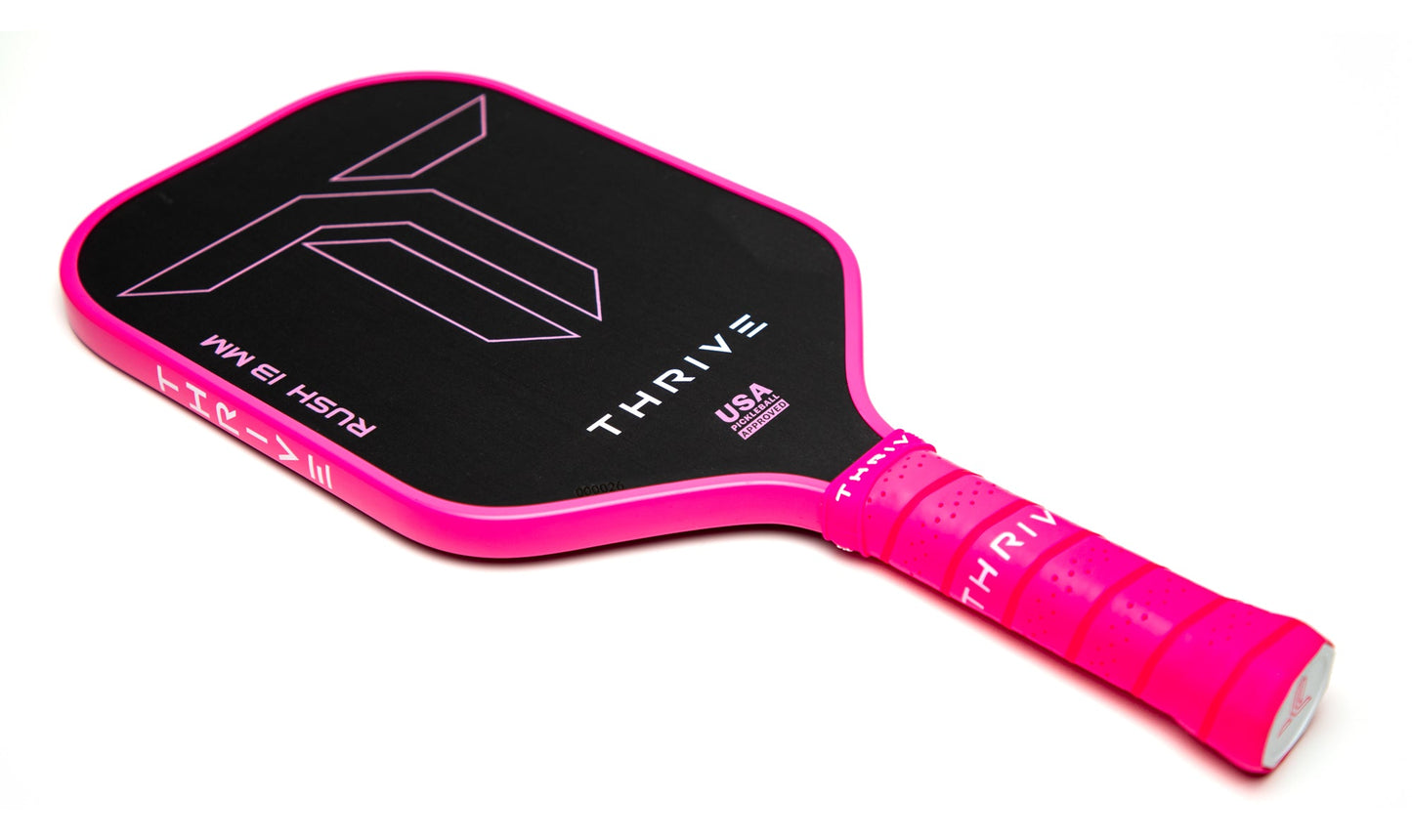 RUSH 13 Pink Singles Paddle - Power Meets Precision with Custom Accessories - Korvel