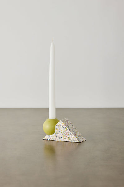 Soporte de Vela Terrazzo Equilibrium Verde Brillante y Rosa
