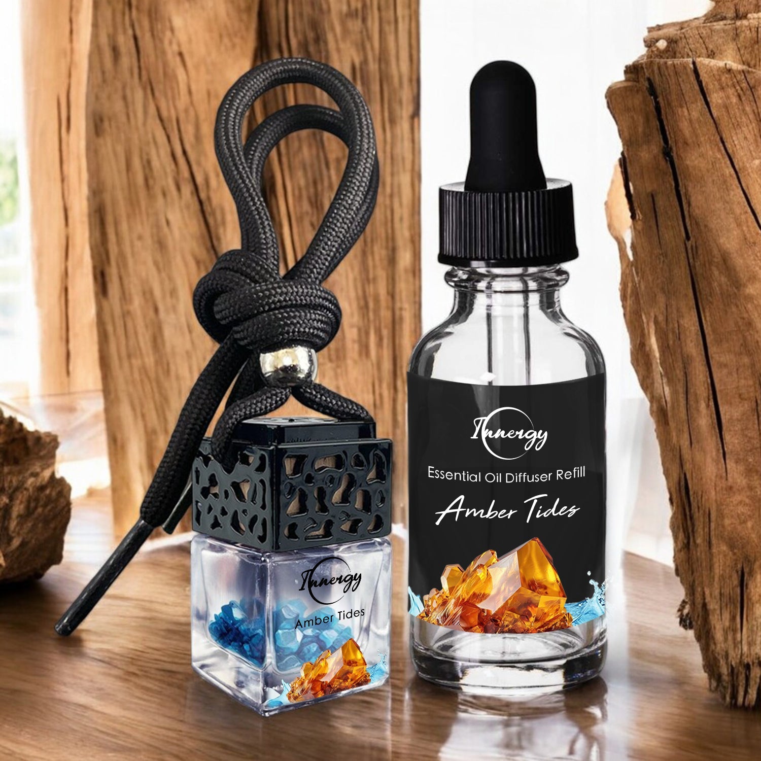 Amber Tides Crystal-Infused Car Diffuser - 8ml Air Freshener - Korvel