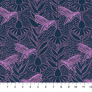 Tissu en coton Indelible Ink Humming Navy - 44"/45" par yard