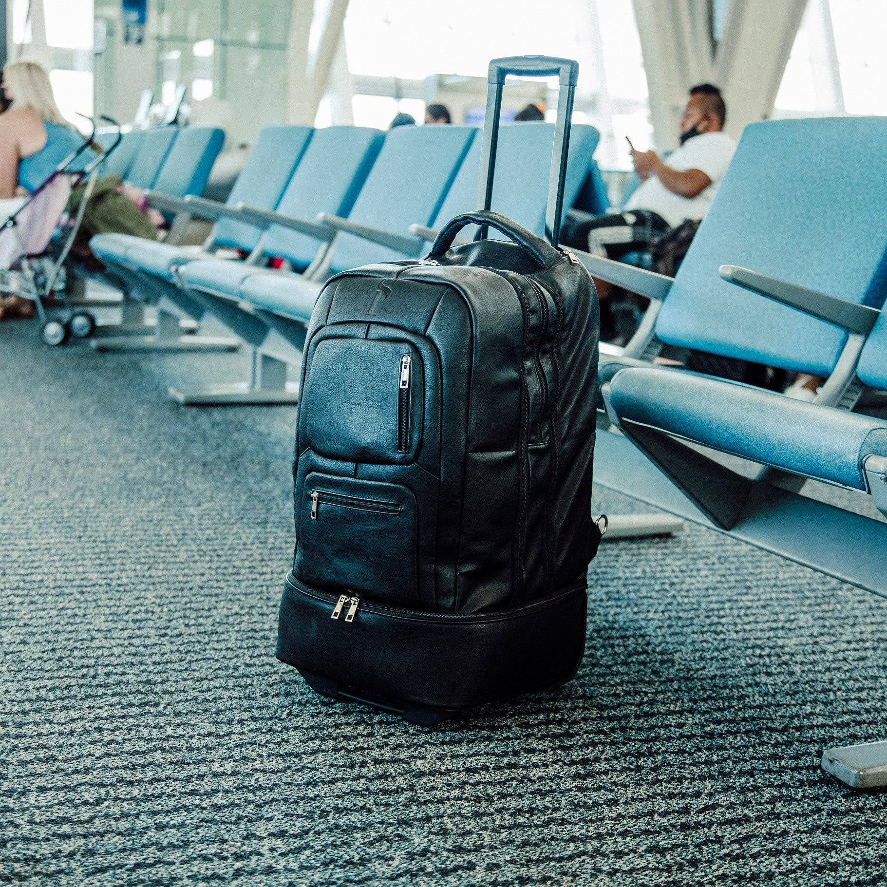 Black Leather Roller Bag Set - Korvel