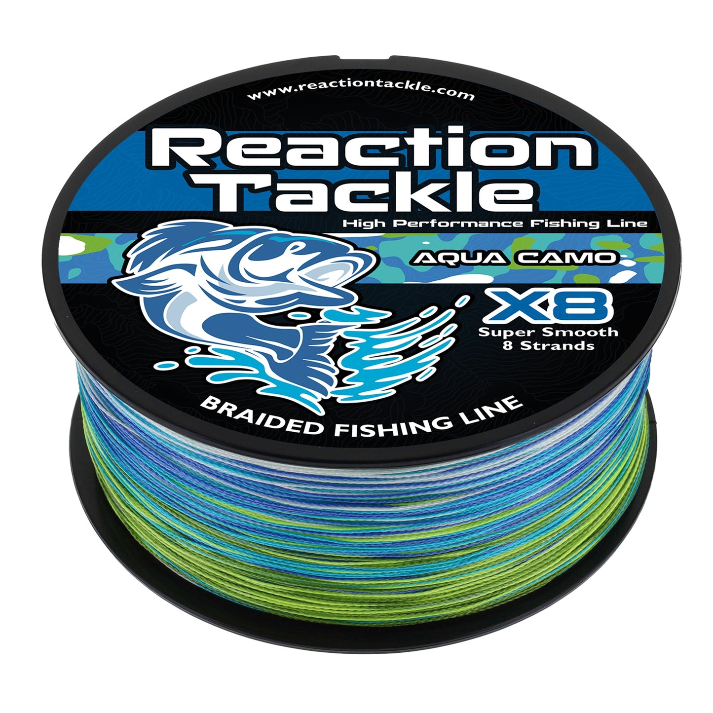 Línea de pesca trenzada Reaction Tackle X8 - Camuflaje acuático de 8 hebras
