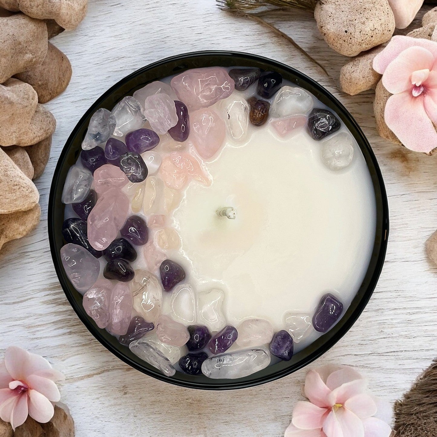 Aquarius Crystal Candle with Amethyst & Rose | 9oz Coconut-Soy Wax - Korvel