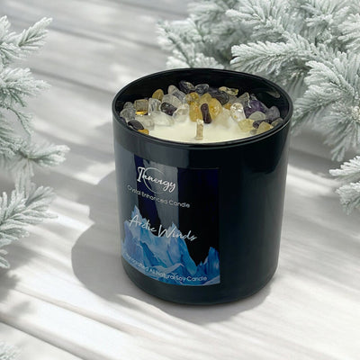 Citrine, Amethyst & Quartz Crystal Candle | Arctic Winds Scented 9oz