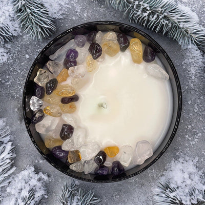 Aries Zodiac Crystal Candle with Citrine, Amethyst & Quartz - 9oz