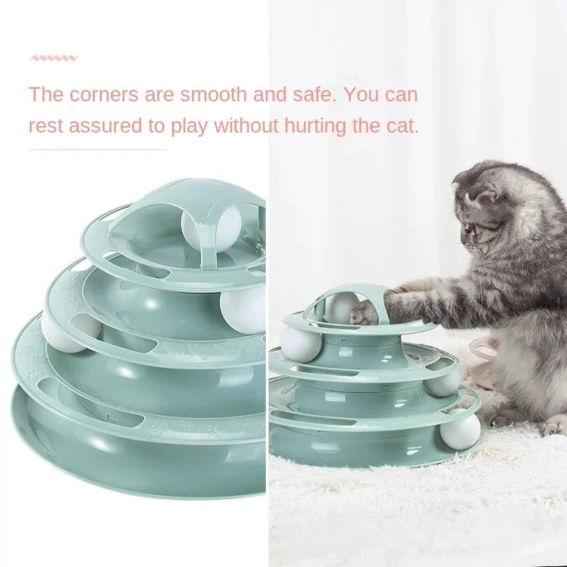 Pista de Juego con Bolas Giratorias de 4 Capas para Gatos
