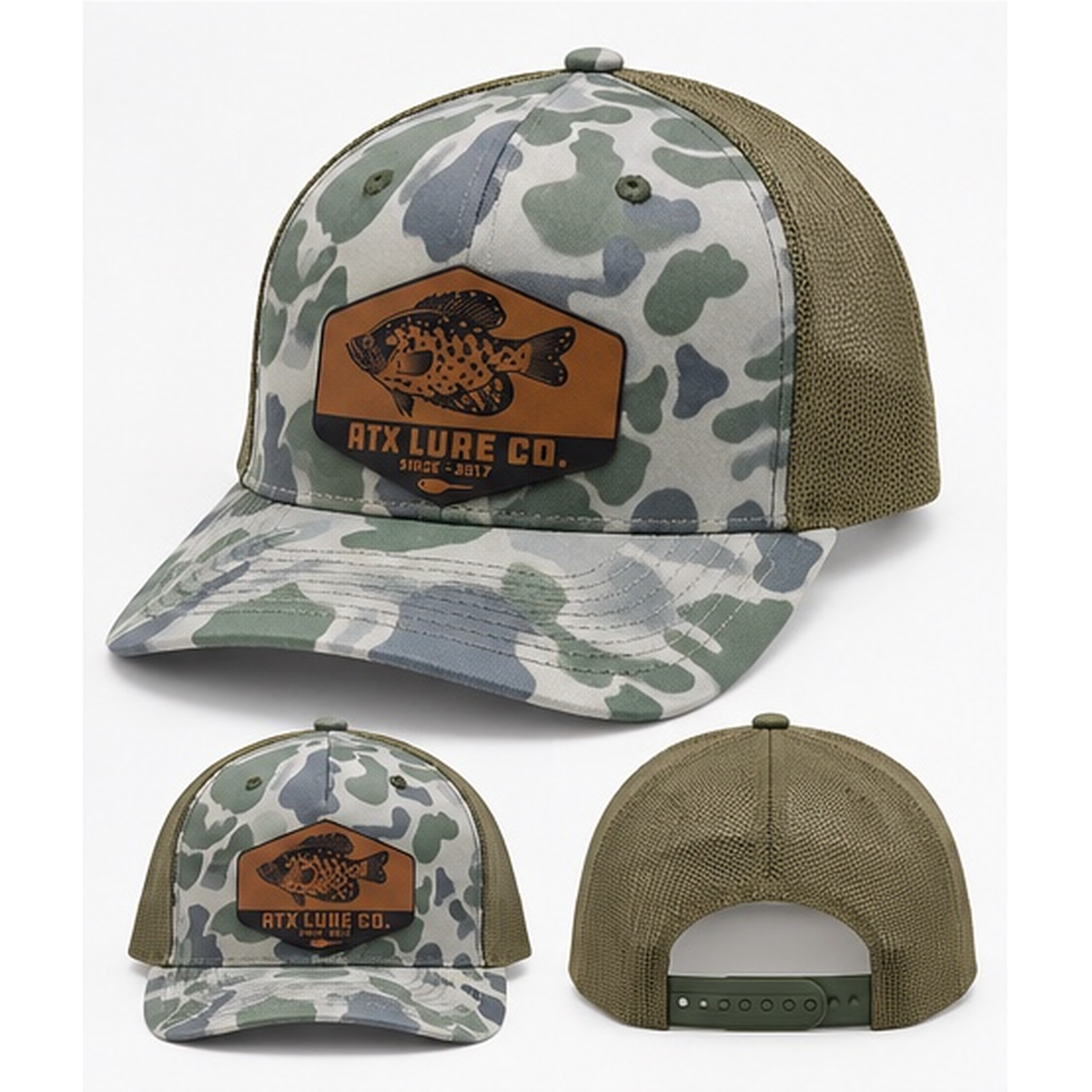 Leather Crappie Patch Trucker Hat