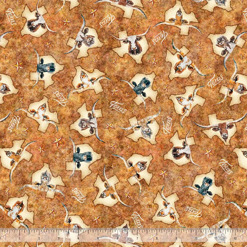 Tissu en coton rouille ATXSH Texas Longhorns - 44"/45" par yard