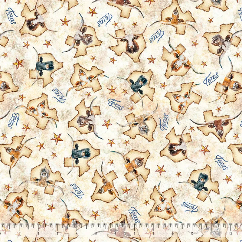 Tissu en coton tan Texas Longhorns - 44"/45" par yard