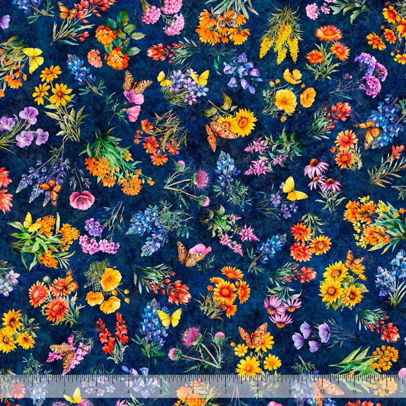 ATXSH Texas Wildflowers Navy Cotton Fabric - 44"/45" Per Yard