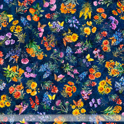 Tela de Algodón Navy de Flores Silvestres de ATXSH de Texas - 44"/45" por Yarda