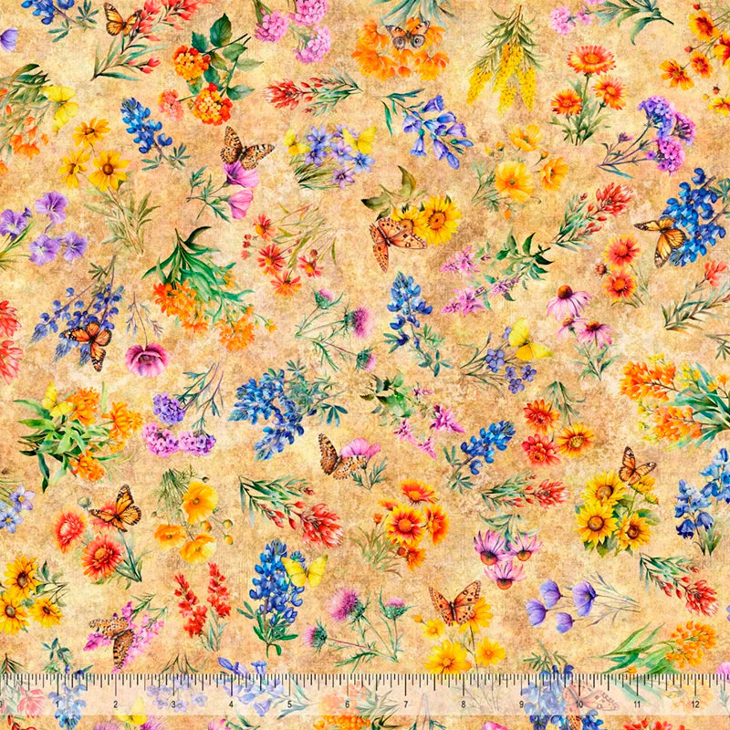 Tissu en coton tan ATXSH Texas Wildflowers - 44"/45" par yard
