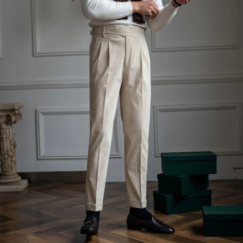 Corduroy Straight High Waist Casual Pants for Men