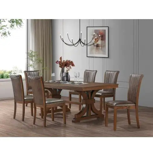 Mesa de Comedor de Madera de Caucho de Estilo Moderno de Mediados de Siglo para 6-8 Personas
