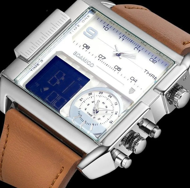 Montre de luxe sportive carrée en cuir