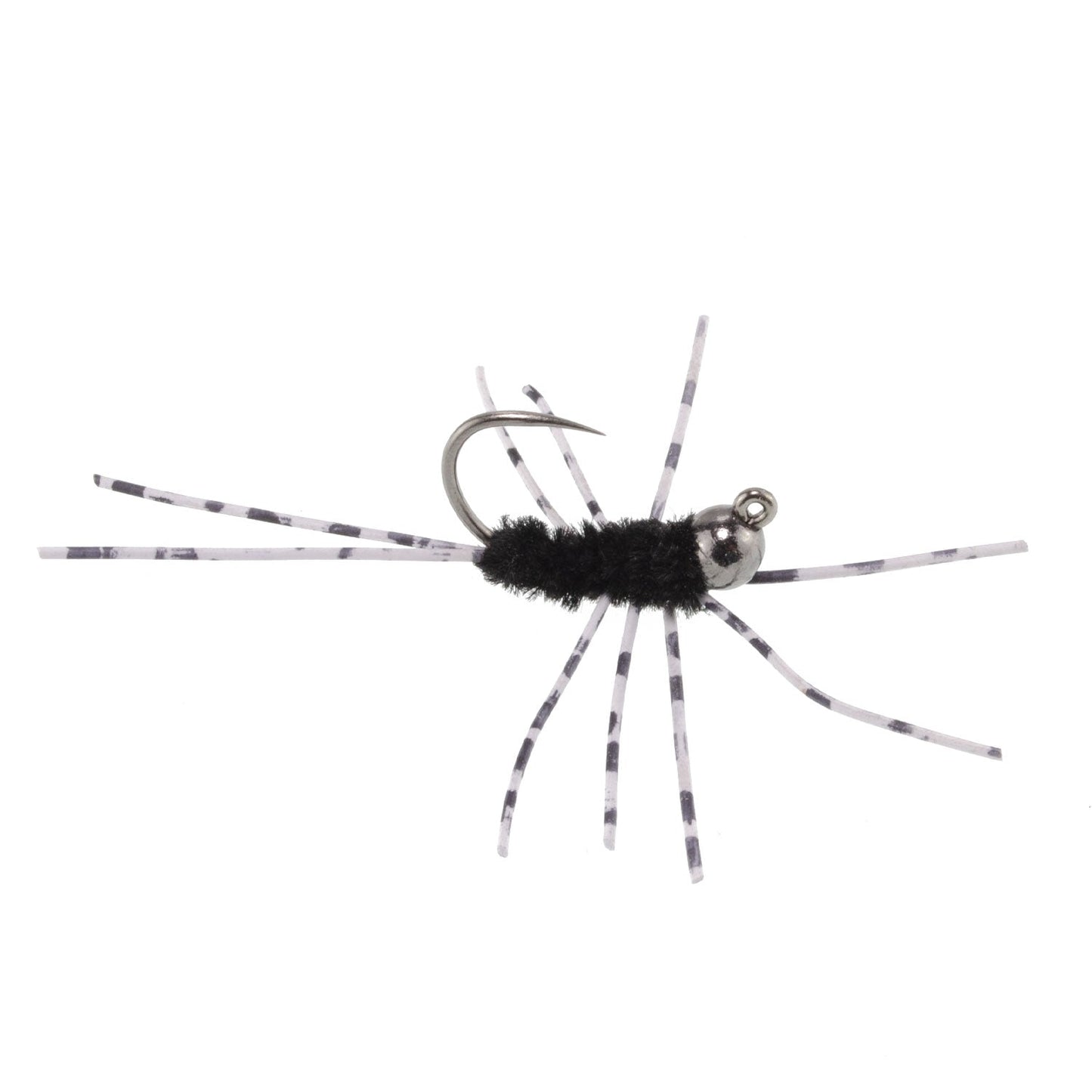 Barbless Pat's Barred Rubber Legs Tungsten Bead Jigged Black Euro Nymph  - Set of 6 Flies Hook Size 6 - Korvel