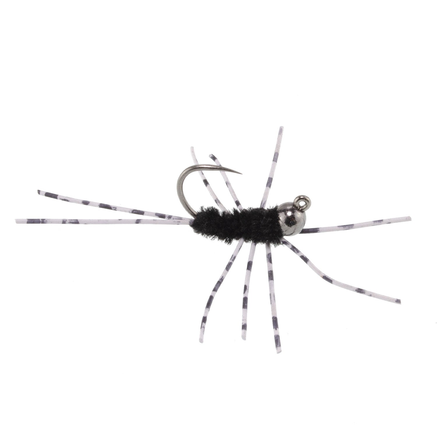 Barbless Pat's Barred Rubber Legs Tungsten Bead Jigged Black Euro Nymph  - Set of 6 Flies Hook Size 6 - Korvel